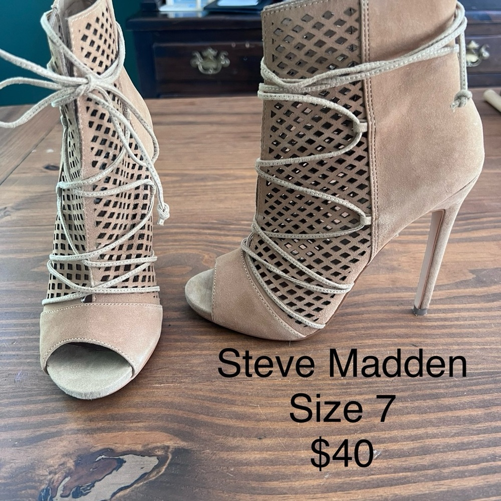 Steve Madden Tan High Heel Booties with Lattice Design